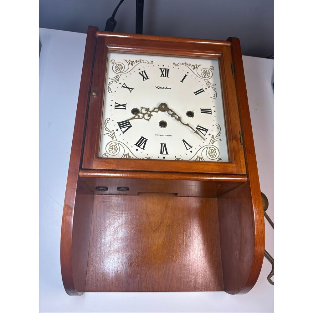 Vintage Herschede Westminster Chime Wall Clock 3 Train Mechanical Wind Up Key Pe